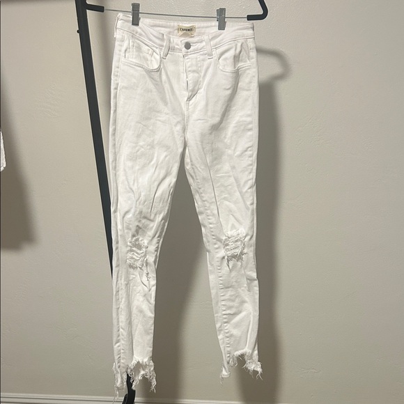White Distressed L'AGENCE High Line High Rise Distressed Stretch Jean - Picture 1 of 6